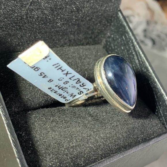VINTAGE STERLING SILVER RARE BLUE PIETERSITE TEARDROP RING SIZE 9 - Picture 2 of 4